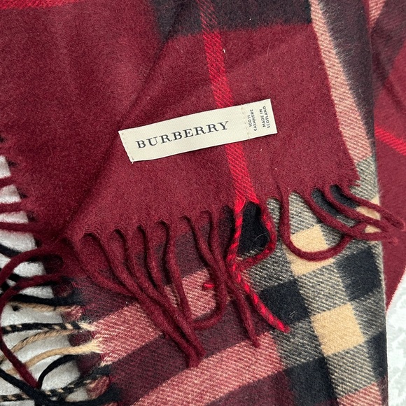 Burberry Burgundy and Black Checkered Scarf - Picture 2 of 6